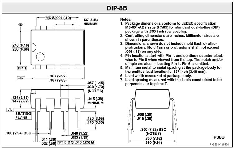 TNY268PN 2D Model and Dimensions