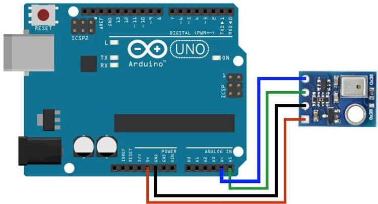 Circuit Diagram of AHT10 module with Arduino UNO