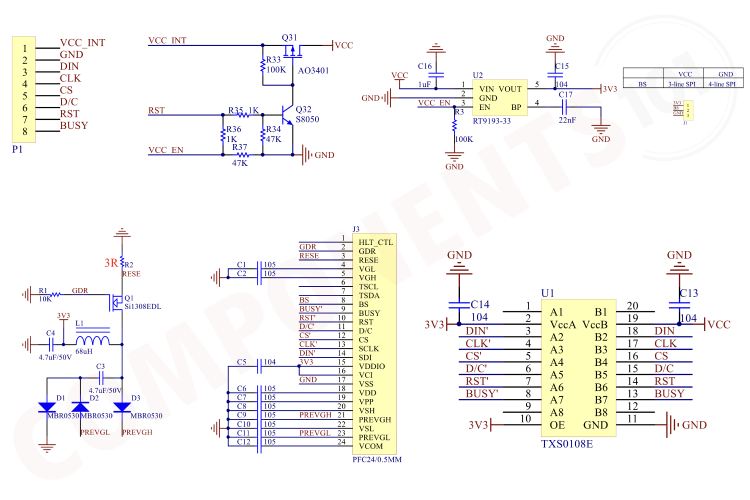 1.54” ePaper Display Module Circuit Diagram