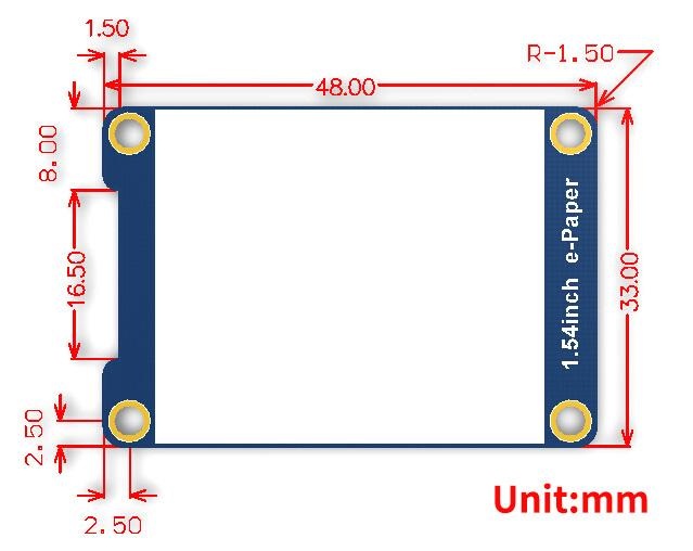 1.54” ePaper Display Module Physical Dimensions