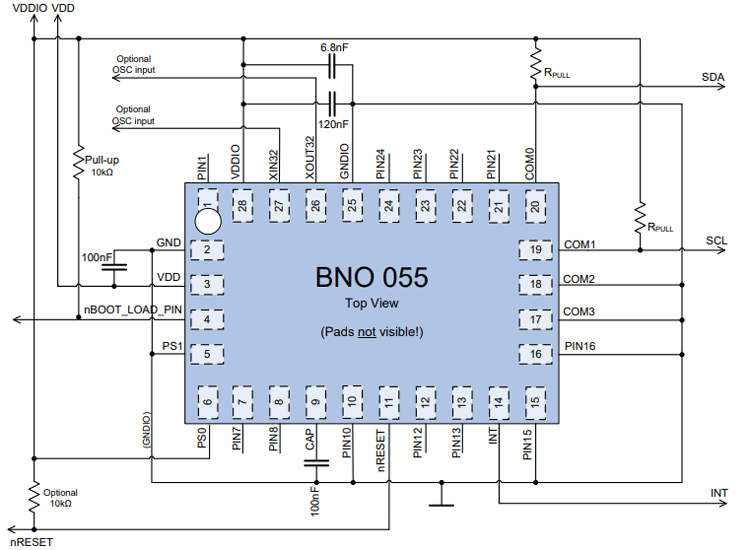 BNO055 Sensor Module I2C Configuration Schematic 