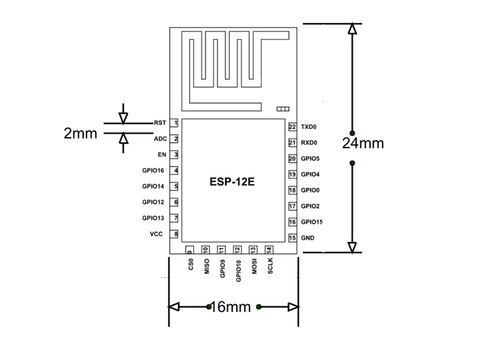 ESP-12E Dimensions