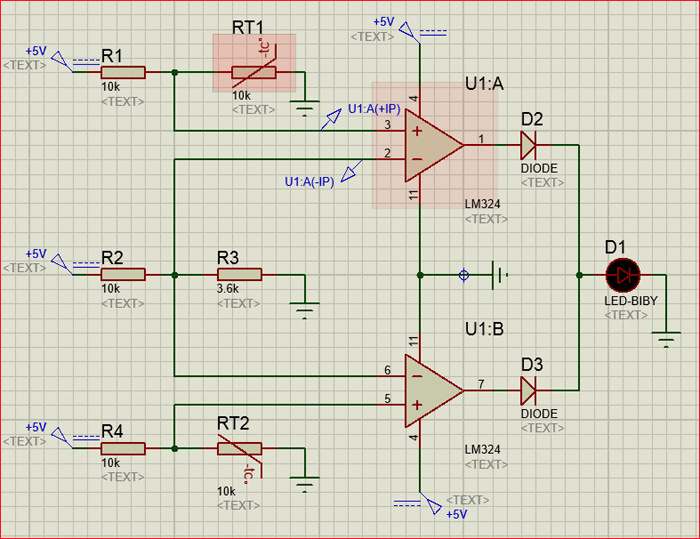 Sense temperature and control a system using LM324 IC
