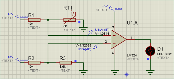 Sense temperature and control a system using LM324