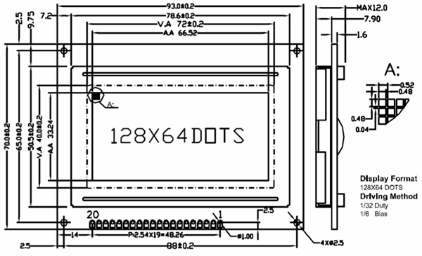 ST7290 Graphical LCD 2D-model