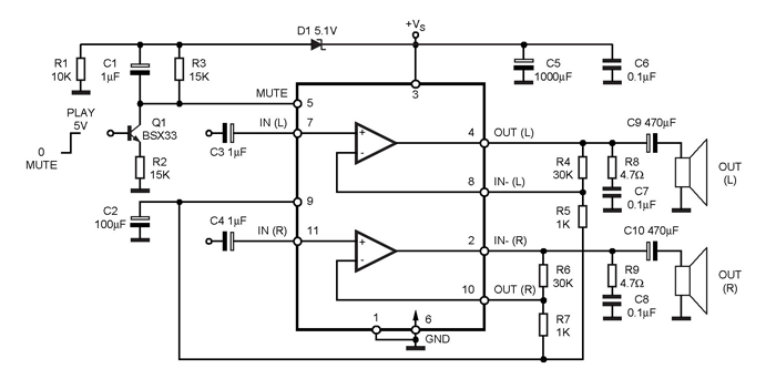 TDA7265 Single Supply Audio Amplifier Circuit