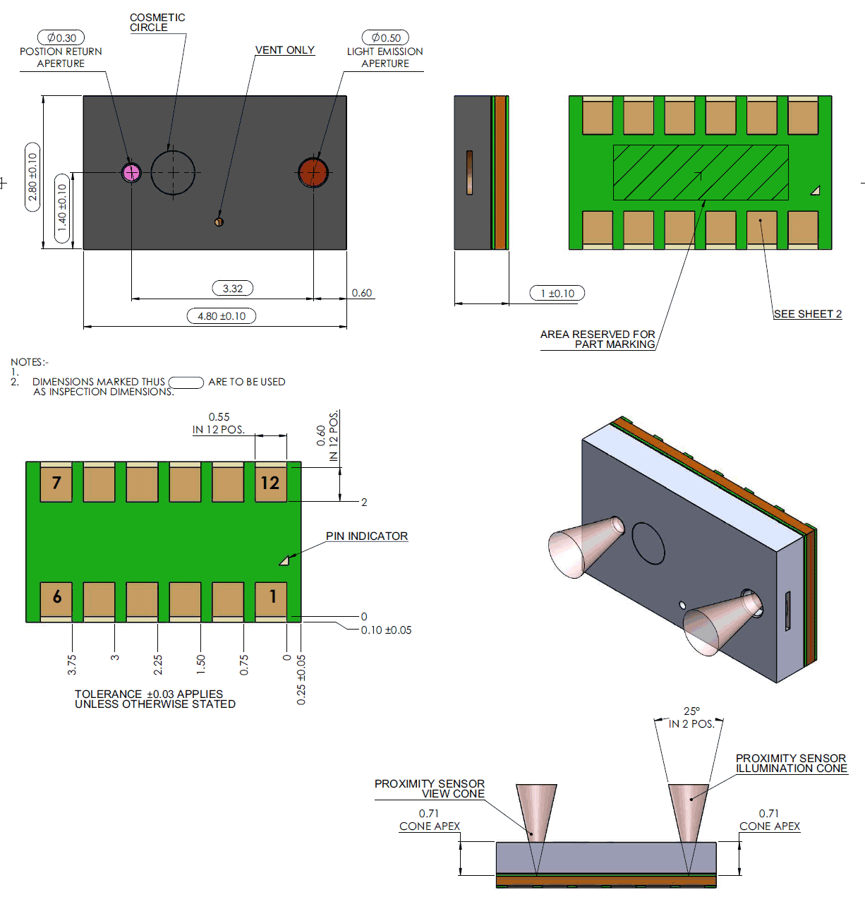 VL6180 2D-Model and Dimensions